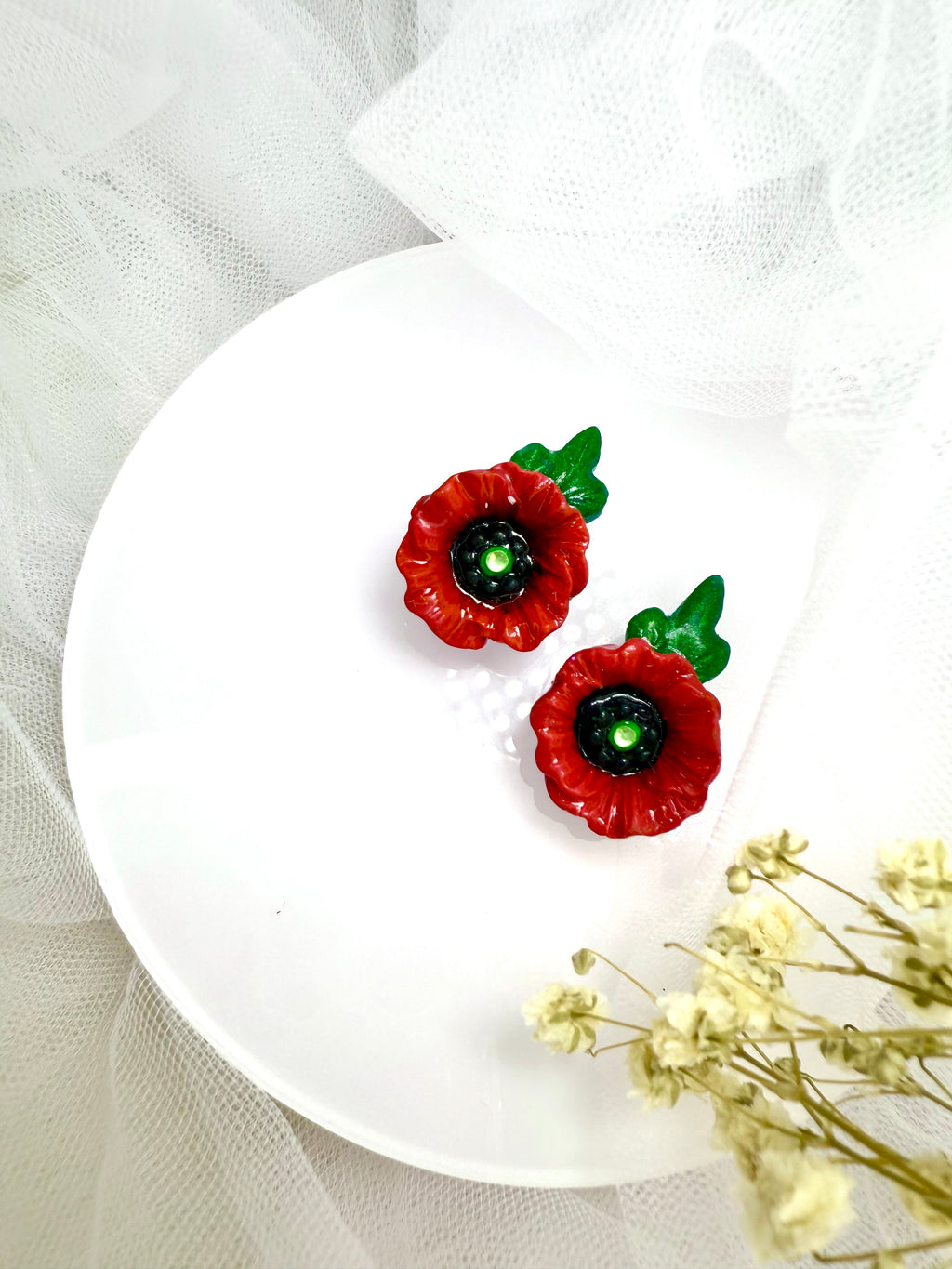 Classic Red & Green Mica Poppy Earrings